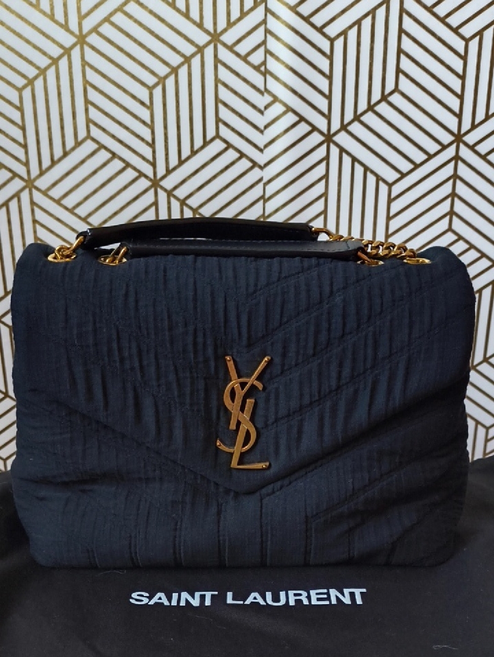 Saint Laurent Quilted Cotton Bag with Gold YSL Hardware